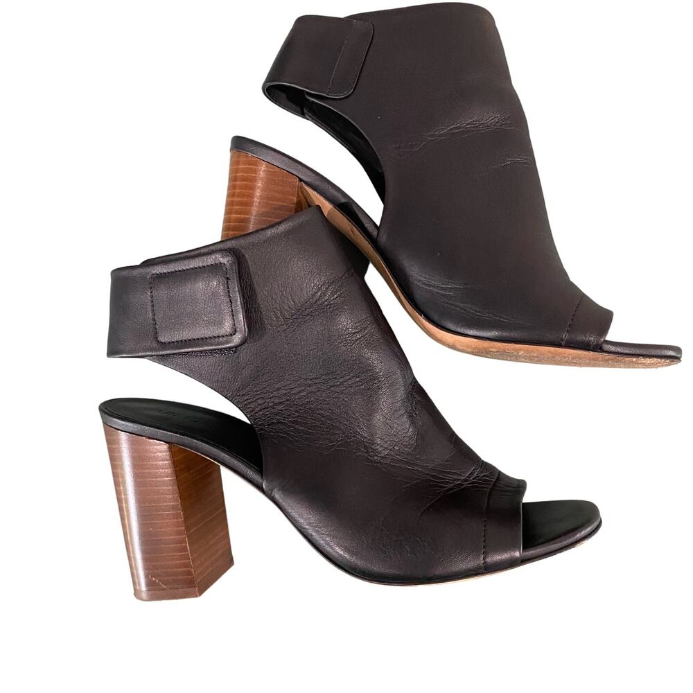 Vince Addie Black Leather Peep Toe Bootie Heel Size 8.5